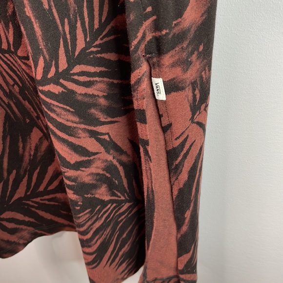 Vans Fern Tropical Print Midi Dress brown black sleeveless side slits beach L - Picture 5 of 9